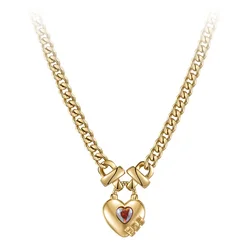 14K Gold Plated Stainless Steel Jewelry Thick Chain Heart Lock Pendant Accessories Necklaces P223300