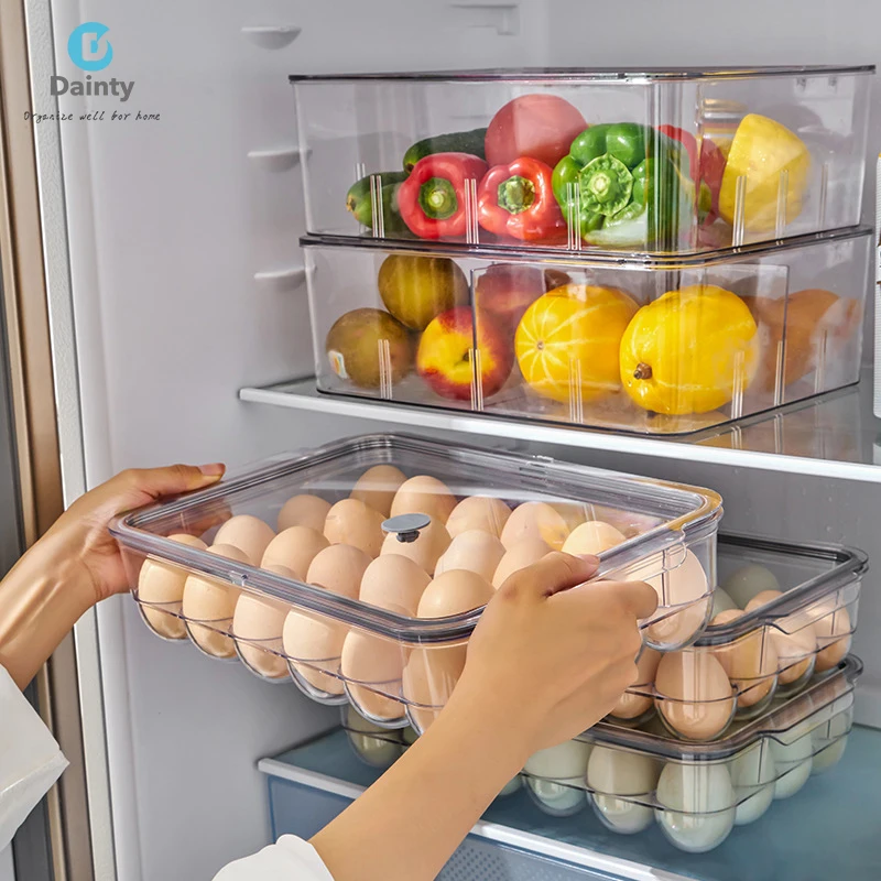 Rolling Egg Refrigerator Storage Containers with Lid Stackable Plastic Egg Holder Egg Tray for Fridge