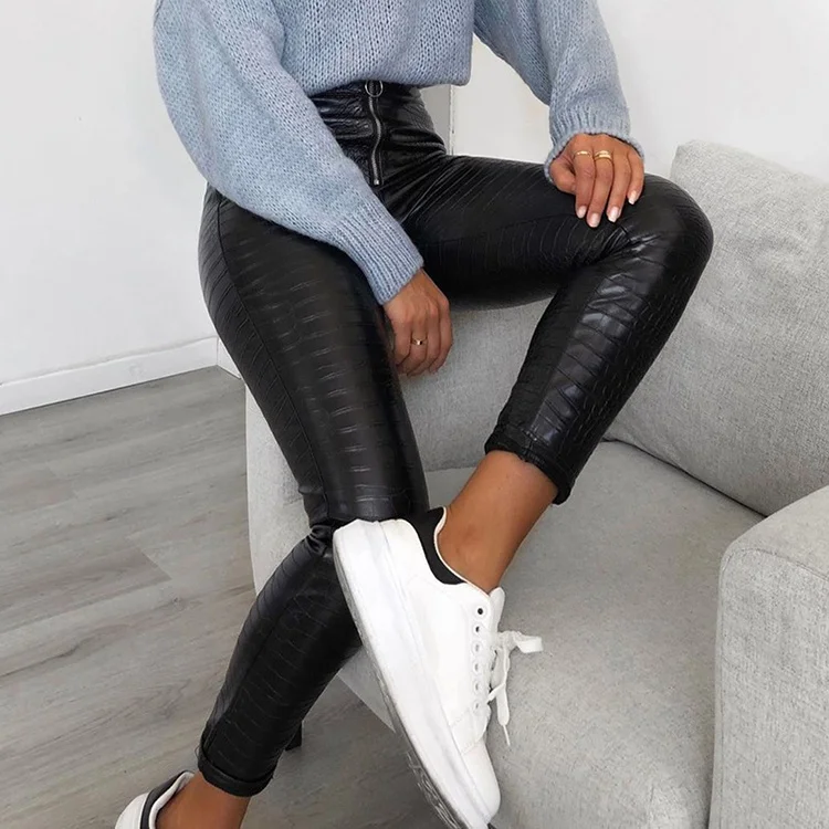 Casual High Waisted Pu Leather Pants 