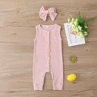 Romper Plain Cotton Sleeveless 1 Piece Jumpsuit Outfits Clothes Ribbed Baby Romper And Headband Set
