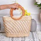 Bag Wholesale Custom Handmade Circle Straw Bag Orange Crochet Raffia Summer Straw Tote Bag