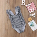 Kids Stripe Swimwear Kids Wholesale Cute Girl Kids Swimwear Ruffle Floral Printed Stripe 1 Piece Swimwear