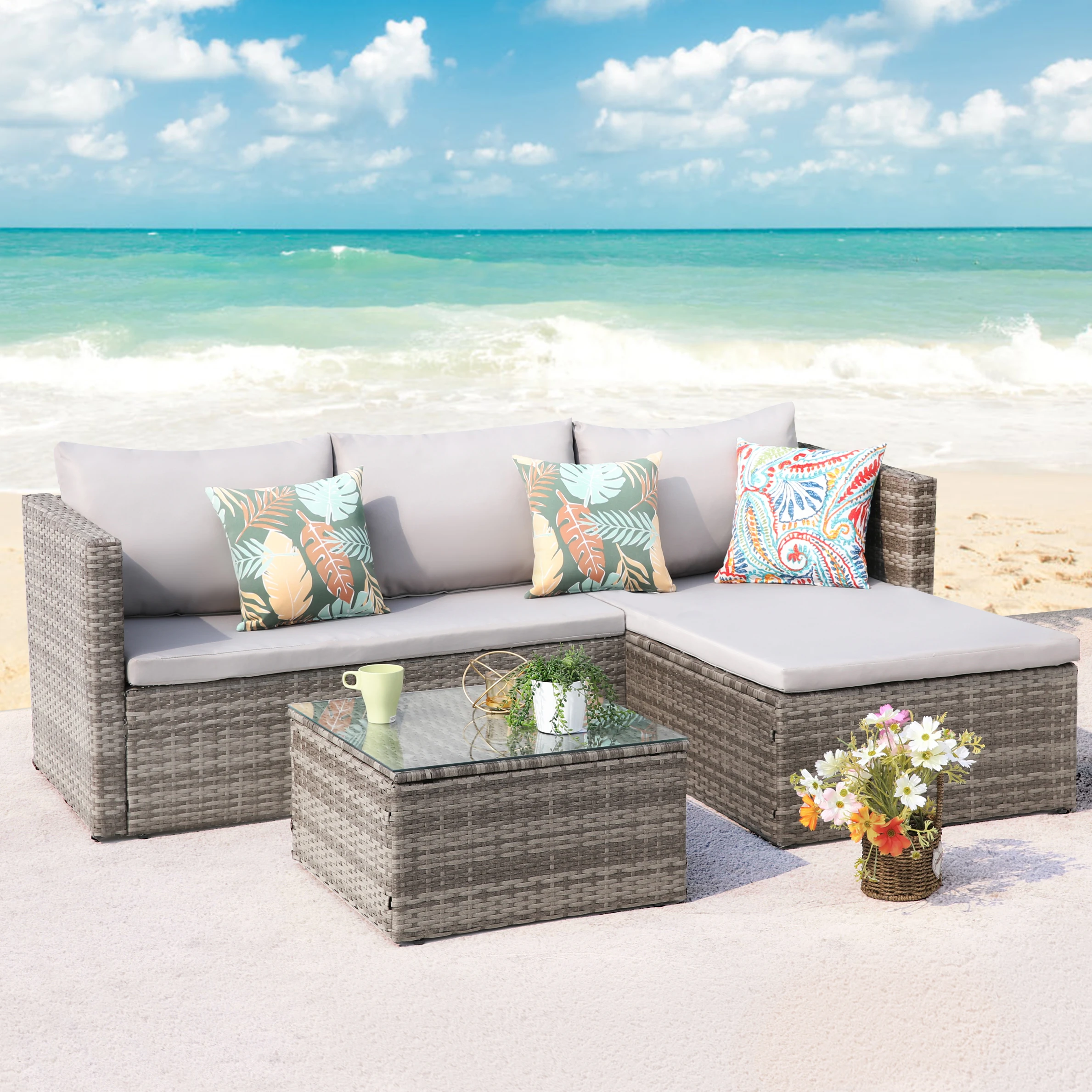 grey metal modular garden sofa set