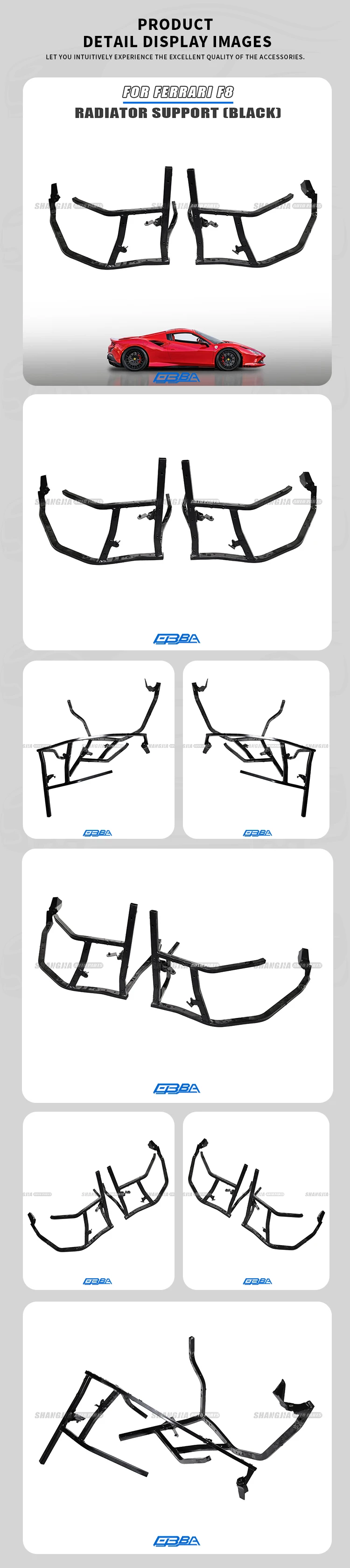 2025 Hot sale Aluminum Alloy Black Front Radiator Bracket Frame For Ferrari F8 2023-2025 OE 985854846 985854837 details