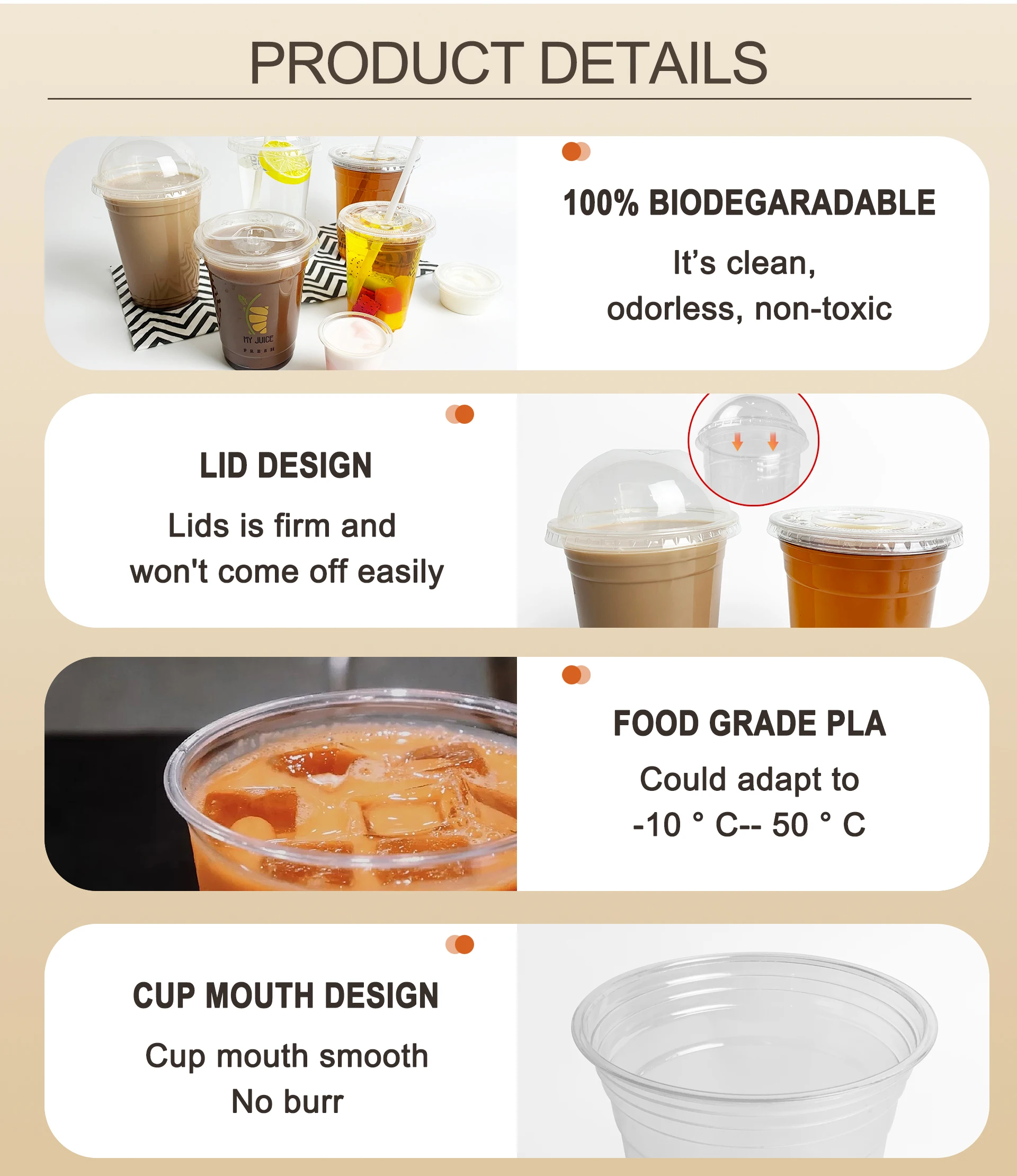 2021 newly compostable 1oz/4oz/5oz/6oz/8oz sauce bubble tea boba beverage coffee cups clear pla biodegradable cup with seal lid