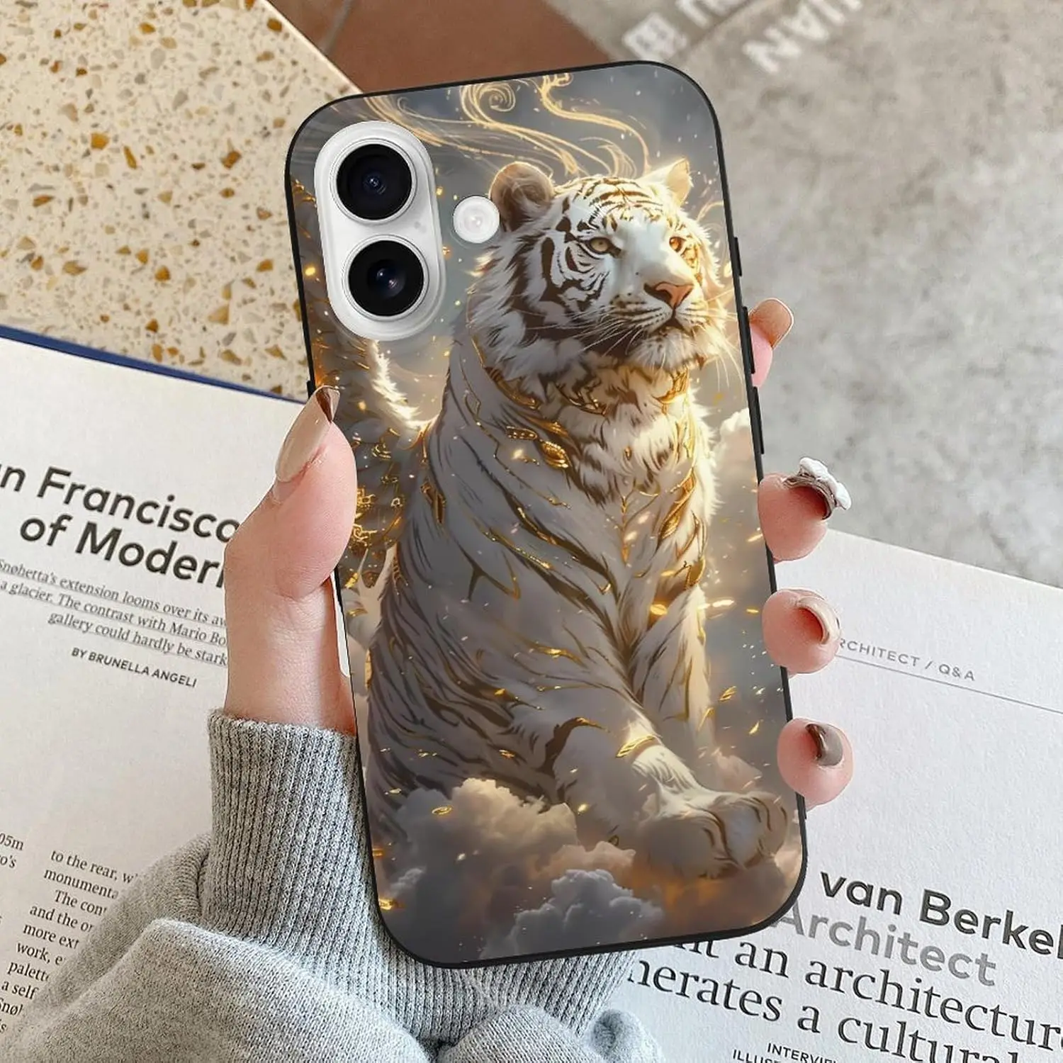 Buewutiry Cute Soft Golden White Tiger Silicone Case for iPhone 16 Compatible Phone Case in INS Style Model for 7 Plus H95ba84c916c14036bd4336d83d3e89914