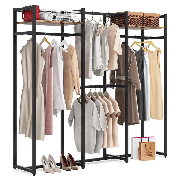 Tribesigns Free-standing  Clothes Rack Metal Closet Organizer with Shelves and Hanging Rod for Hallway Bedroom