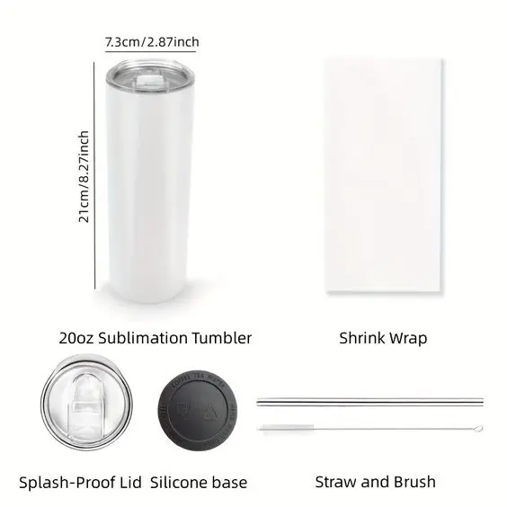 20oz stainless steel insulated white skinny straight sublimation blank tumbler 20 oz with Rubber straw