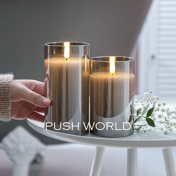 hot selling high quality flameless led candle grey gold glass pillar candles