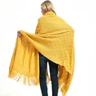 Multi-functional Soft Plain Winter Knit Blanket Scarf Shawl With Tassels For Women