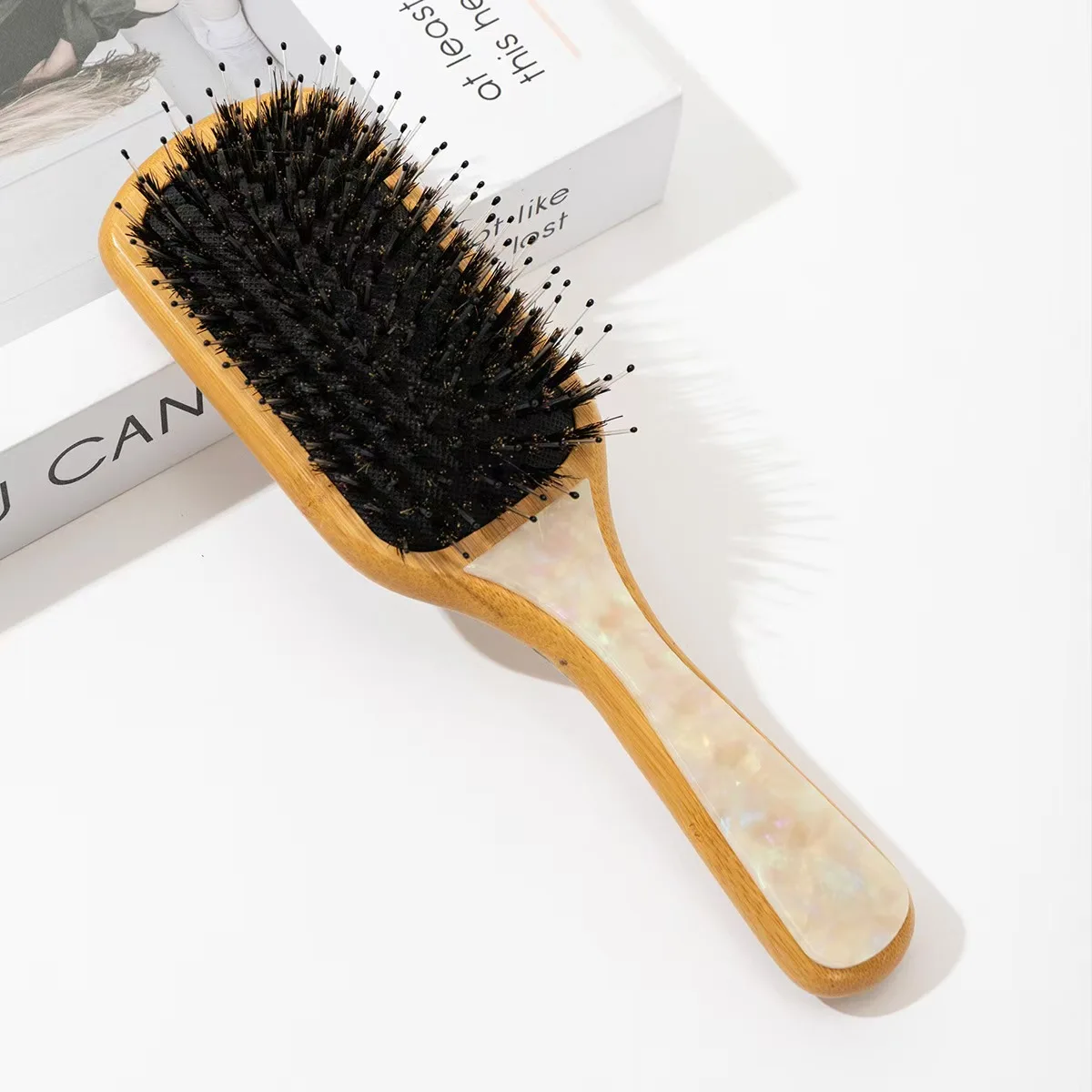 Custom Logo Eco-Friendly Modern Hair Tool Natural Bamboo Air Bag Hair Brush Acetate Bristle Paddle Eco-Friendly Hair Care Comb supplier