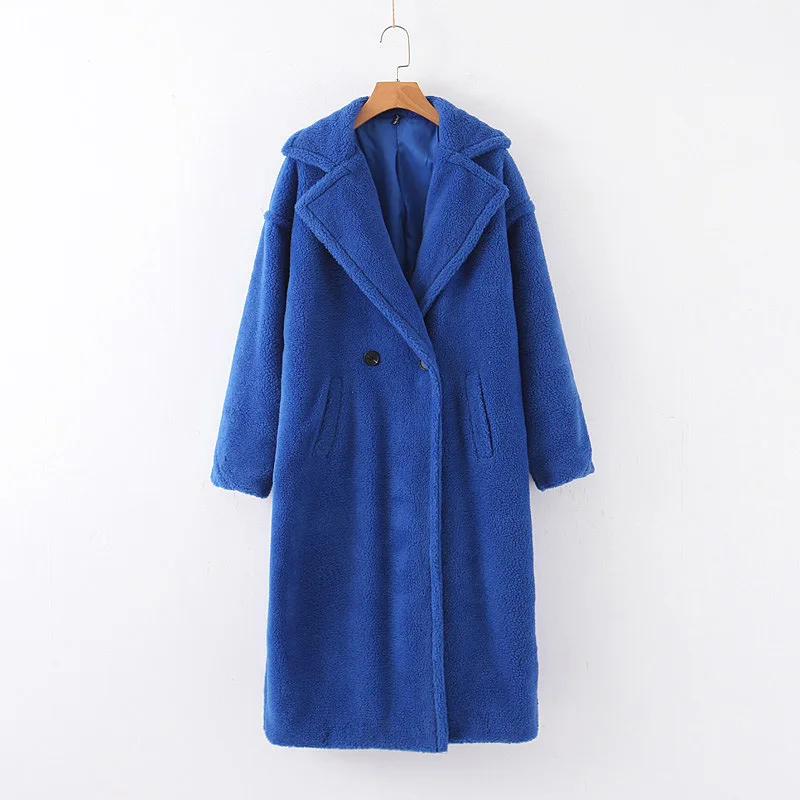 bright blue teddy coat