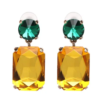 2022 New Ladies Diamond Geometric Earrings Exaggerated Contrast Multi Faceted Earrings Yellow Topaz Gemstone Dangle Earring