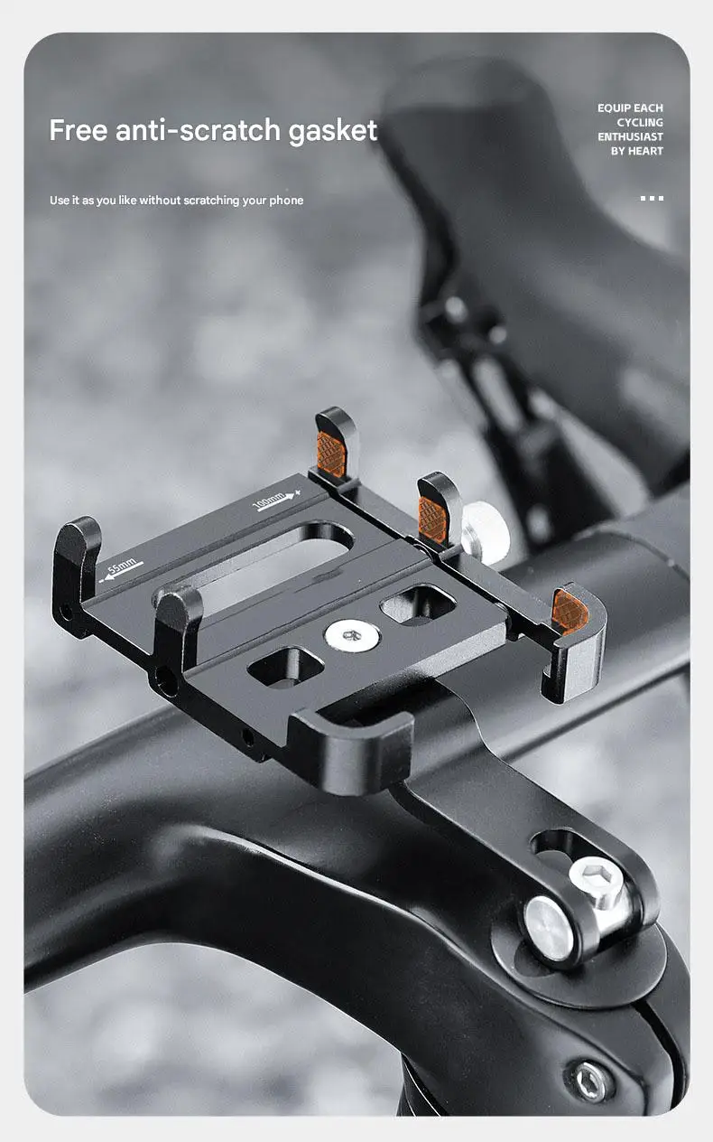 Universal Motorcycle Cell Phone Holder with Bottom Support Stainless Steel Black for Right Side Placement of Your Phone