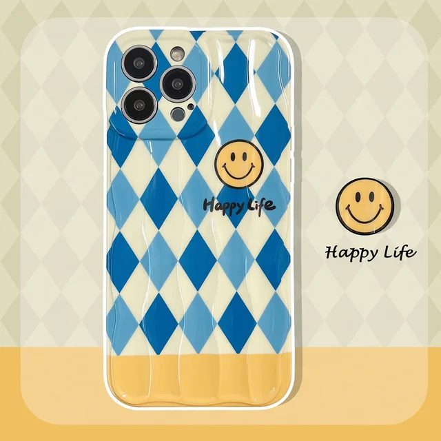 Wave suitcase-ins Style Diamond Shaped back ground with Smiley Face phone case for iphone 15promax