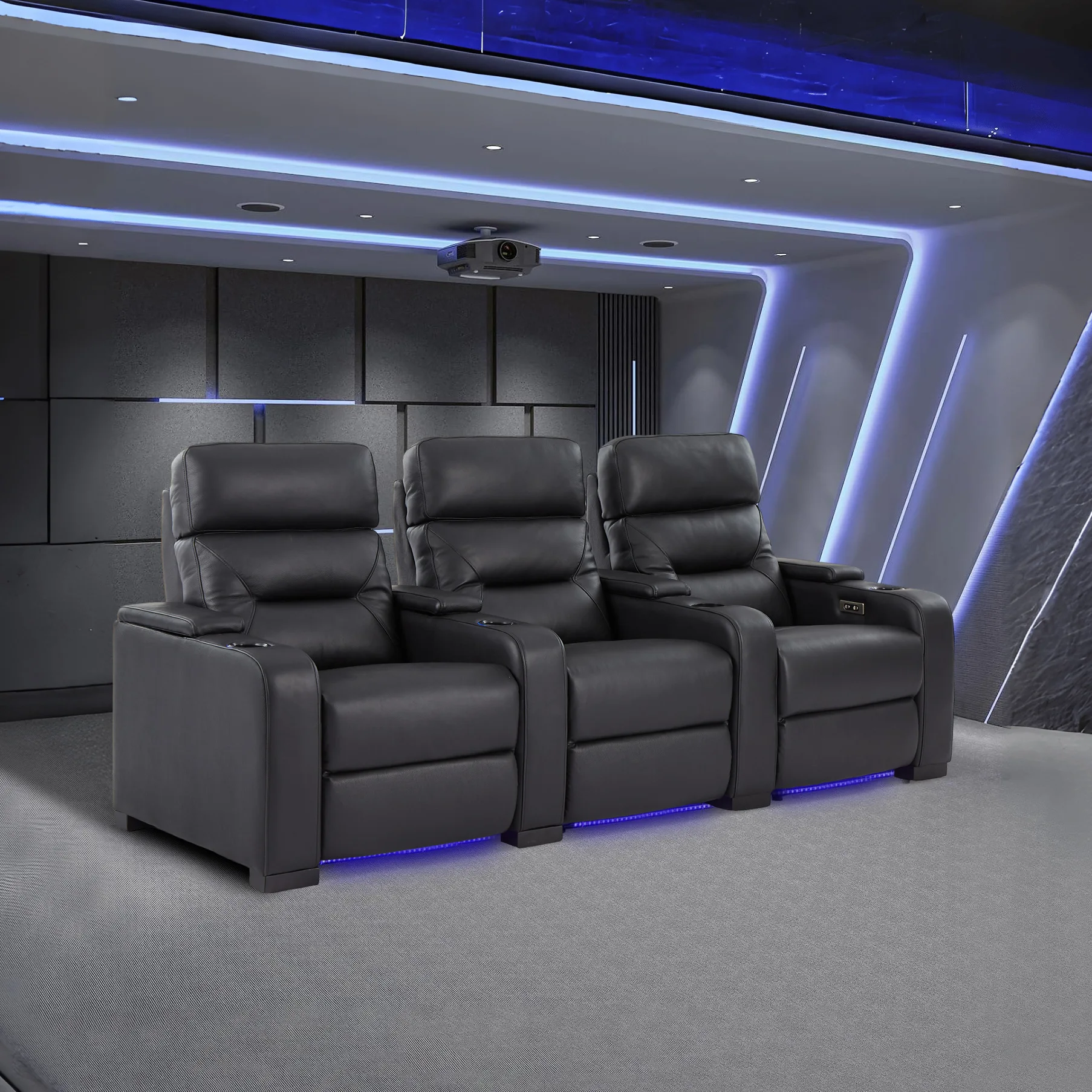 First-Class Home Theater Sofa Modern Space Capsule Design Electric Villa VIP Video Room Leather Set with Wood Frame