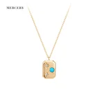 Turquoise 14K Solid Gold Set With Real Diamonds Birthstone Rectangle Diamond Pendants Turquoise Stone Necklace