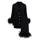 Adult Ladies Pajamas With Feather Down Cuffs Long-sleeved Satin Silk Party Pajamas Set