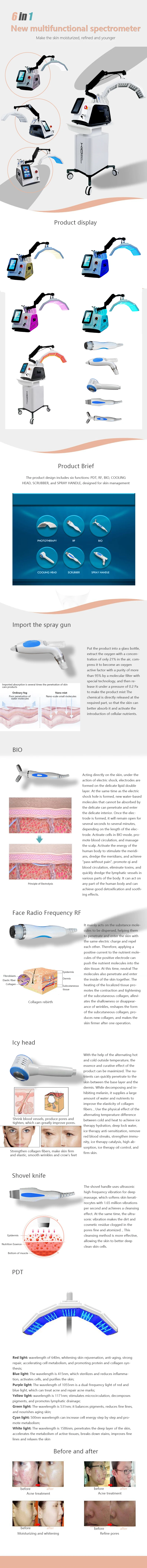 7 Color PDT LED Light Skin Photon Therapy Machine 6 in 1 2 Effective 6 in 1 Multifunctional Spectrometer for Skin Whitening & Wrinkles Removal Skin Beauty Instrument Salon Use