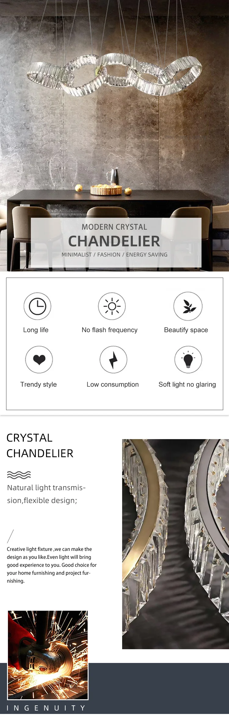 CPL-138 New Design Indoor Decoration LED Lighting Hotel Villa Mall Staircase Luxury Custom Ring Crystal Chandelier supplier