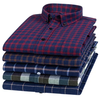 Wholesale high-grade men's elastic professional wear business plaid breathable long sleeve shirt customized to sample custom