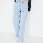 Jeans Pants 2021 Top Sale Light Blue Denim Straight Women Jeans Pants Loose Asymmetric Waist Jeans