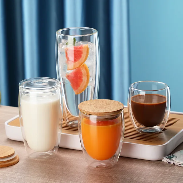 Eco-friendly Borosilicate Glass Insulated Coffee Mugs Clear Double Wall glass Cups For Juice Milk Coffee