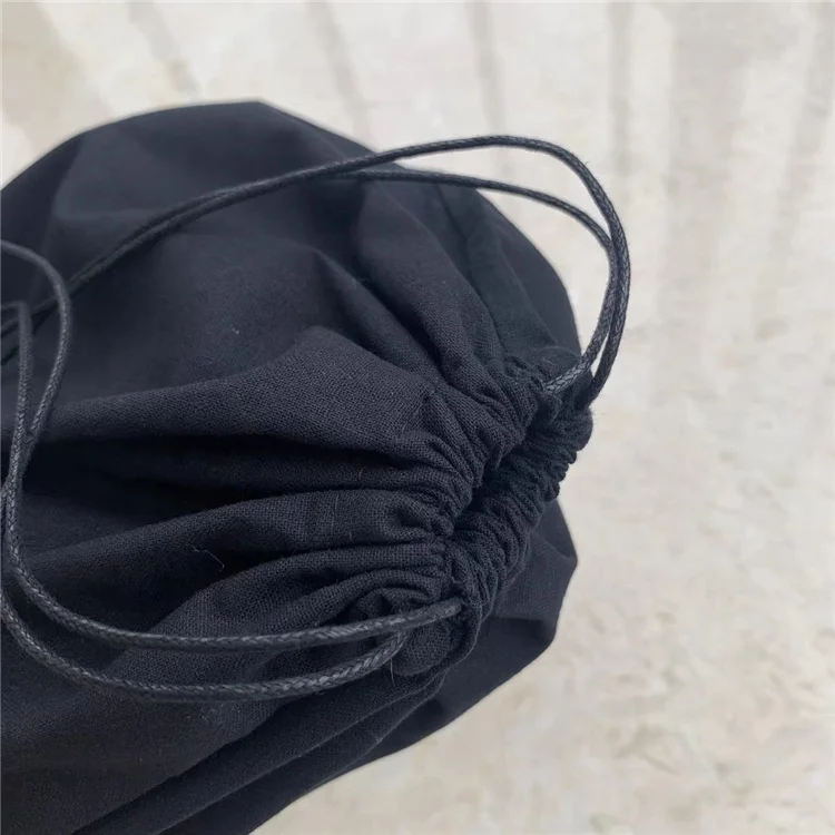 Custom Logo Printing Packaging Cloth Black Reusable Eco Friendly Large Black Muslin Calico Canvas Cotton Drawstring Pouch Bags