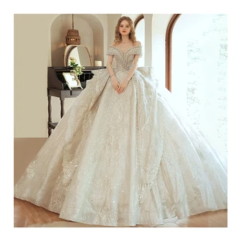 Hot sale courtly style tailed one shoulder comfortable simple wedding dresses for womenluxury beaded lace wedding-dresses