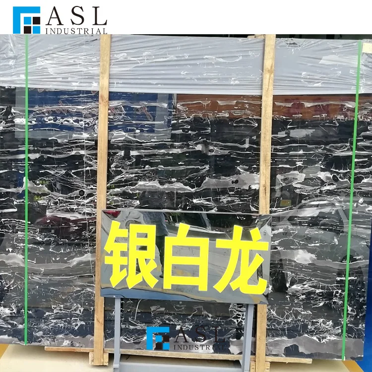 Factory direct cheap price natural china marmore black and white dragon silver portoro/potoro Italy marble slab