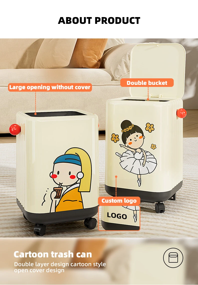 Wannuo Cute Style Household Trash Can Stylish Plastic Trash Can Flexible Household Waste Bin With Pop-up Lid details