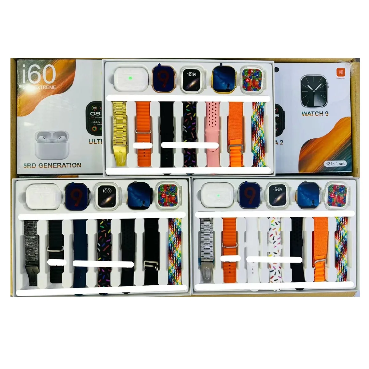 Orignal I60  Smart Watch 12 In 1 Watch 9 Ultra 2 5 G bluetoth tws dual smart watch 2.3 inch 7 straps wireless charging Hiwatch