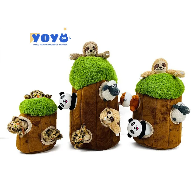 Yoyo Wholesale Cute Tree Hole House Suit Pet Dog Hide And Seek Sound Plush Toy Squeak Hide And Seek Dog Toy Cat Toy