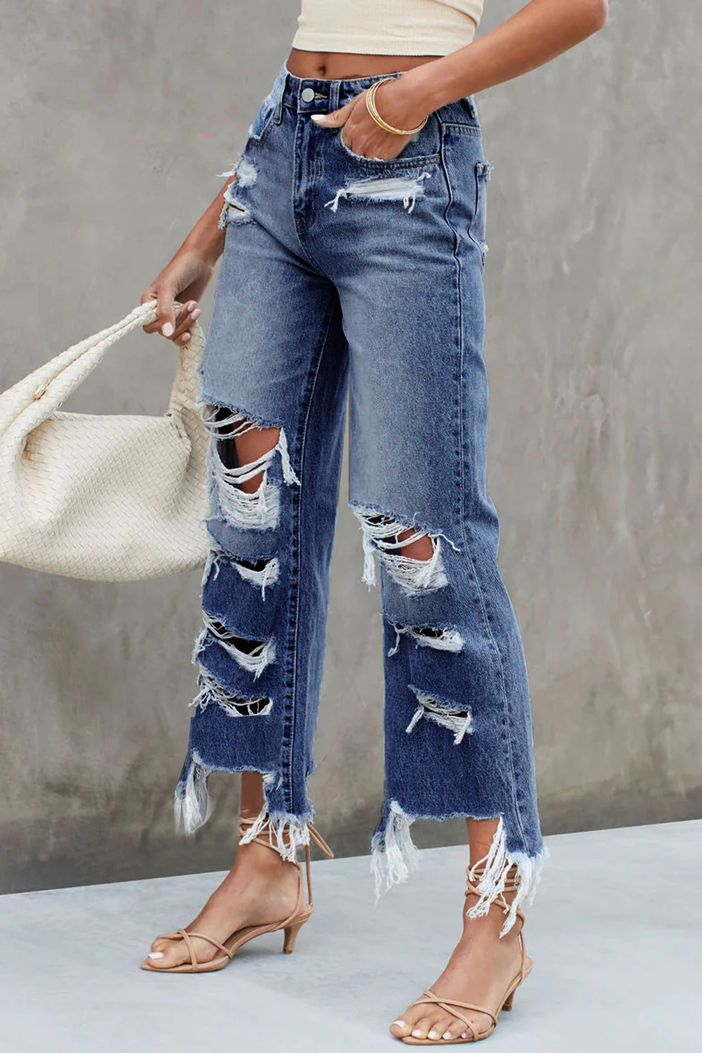 Dear-Lover Heavy Destroyed Latest Design High Waist Boyfriend Jeans For Women