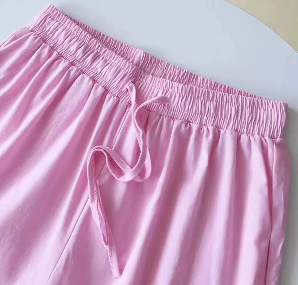 Women's Summer Casual Loose Cotton Linen Shirt Set Long Sleeve Blouse Top Coat Pocket and Straight Wide Leg Pant Home Wear supplier