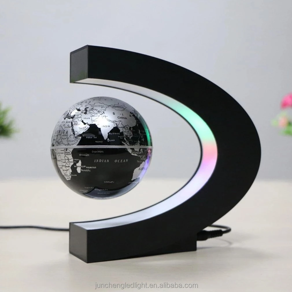 Home Office Display Magnetic Levitating World Map Earth Globe C-Shaped Light