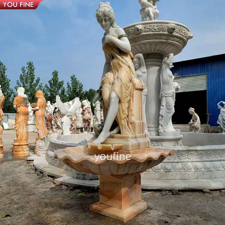 Outdoor Garden Life Size Beauty Lady Statue Marble Wall Water Fountain