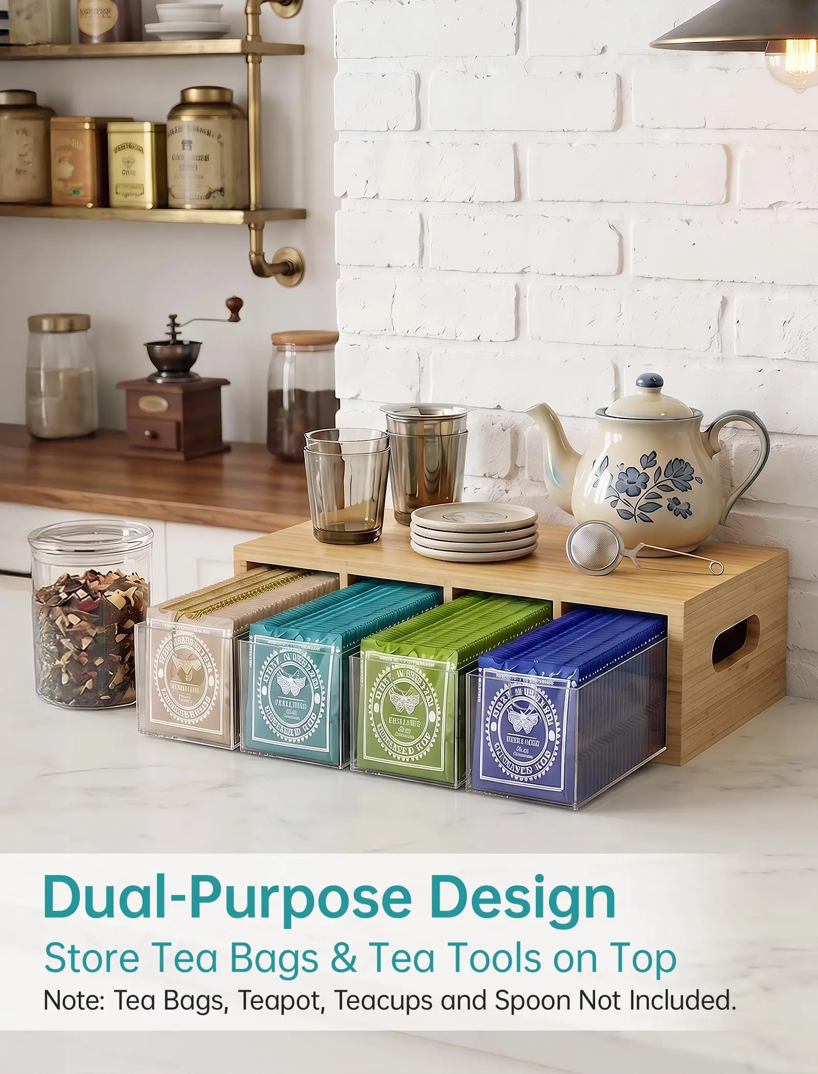 product bamboo tea bag organizer with drawers countertop storage box caddy kitchen coffee accessory rack household coffee pod-6