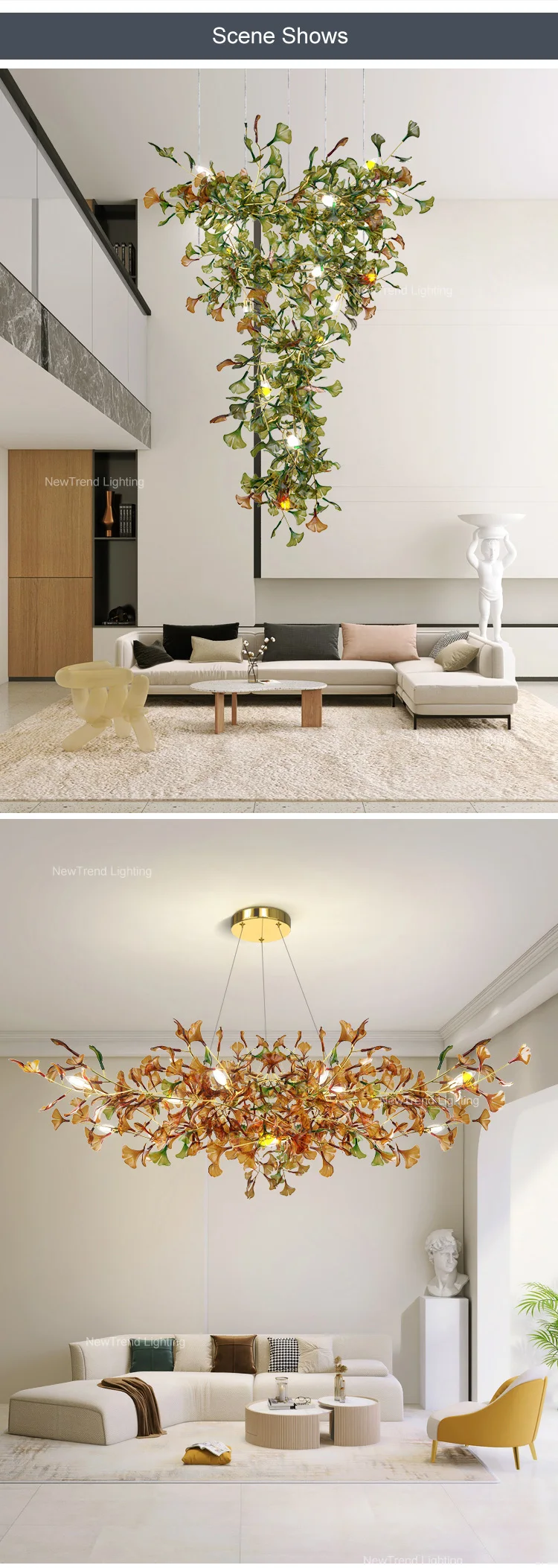 CPL-151 Custom Indoor Decoration Living Room Dining Room Villa Ginkgo Leaf Glass LED Chandelier Lamp factory