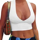 Women's Tank Tops Women's Sexy Deep V Neck Back Cutout Tight Sleeveless Racerback Tank Crop Tops