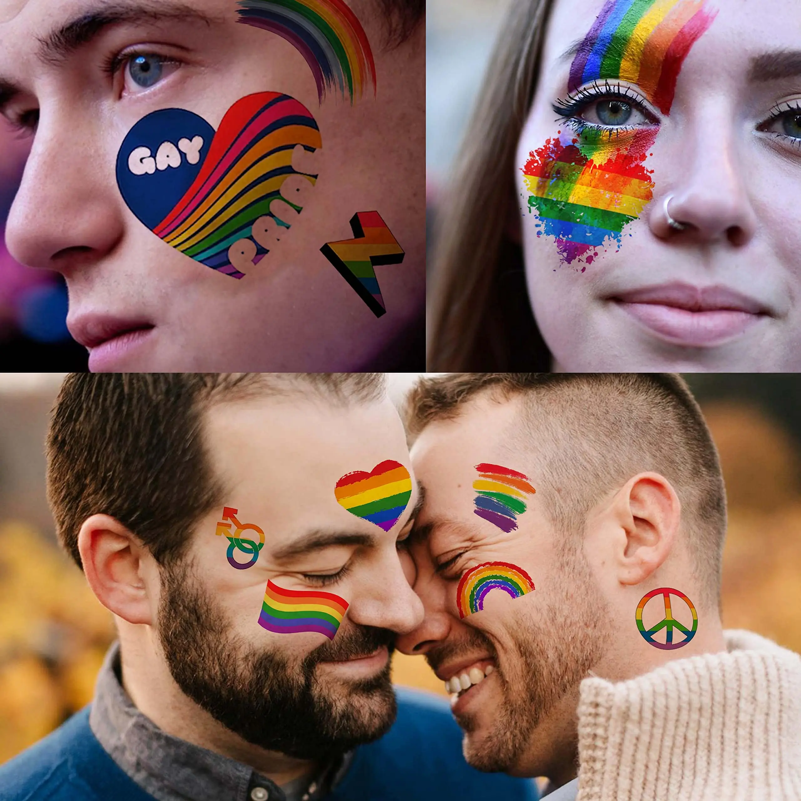 Wowei Gay Pride Tattoo Stickers Set Lgbt Face Rainbow Temporary Flower