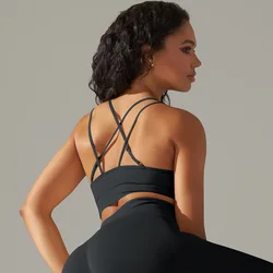 Seamless crop top leggings biker shorts cross strap bra 4 pcs sets gym activewear summer bodysuit outfit fitness set for women