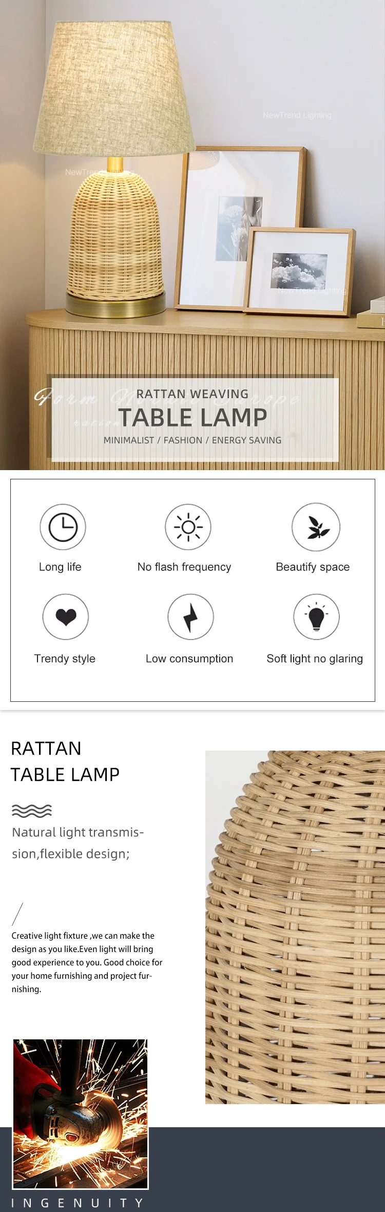 tr0028 nature style indoor decoration restaurant hotel room bedroom led rattan weaving table lamp-0