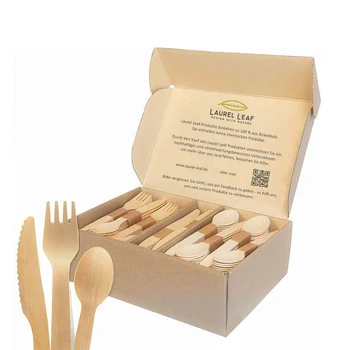 Newell oem logo restaurant luxury executive spoons knives wholesale cheap 300pcs disposable wooden cutlery set for kitchen