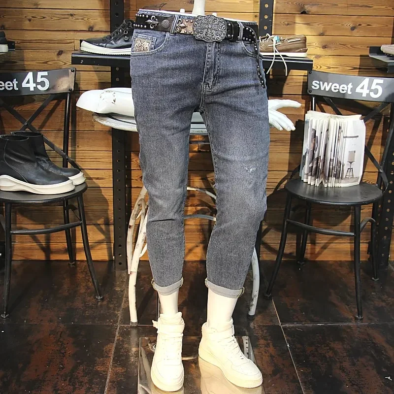 Spring and autumn new men's jeans slim straight stretch young business men casual long pants