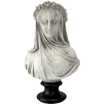 Veiled Maiden Handcast Polyresin Antiqued White Finish with a Black Painted Base Veiled Maiden Bust Statue