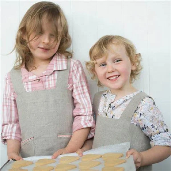 Linen Cotton Aprons Children Kids Cross Strap Linen Kitchen Child Apron School Smock&Apron