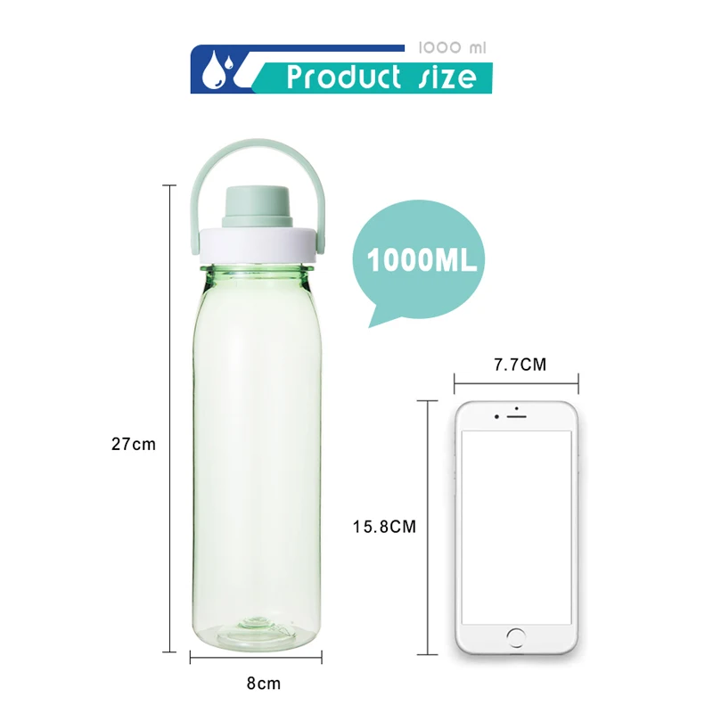 1L Tea Milk Tritan Bottle Plastic Water Bottle Easy to Clean with Supports Silicone Straw and Washing Brush