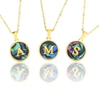 Abalone Stainless Steel Circular Shell 26 Letter Necklace Abalone Shell Gold English Titanium Steel Pendant