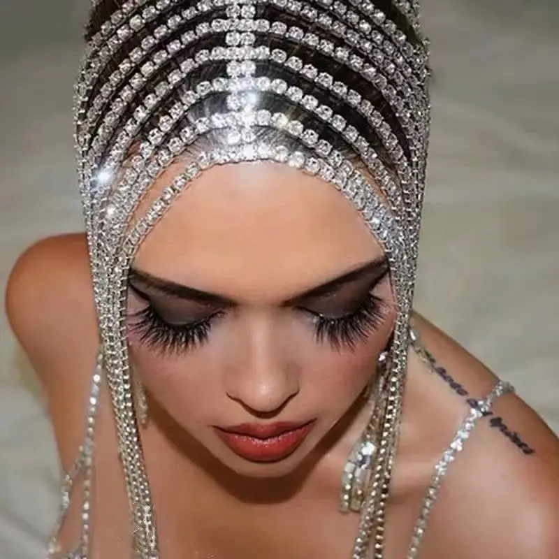 Rhinestone Headpiece Tassel Chain For Women Handmade Hat Crystal Headbands Wedding Hair